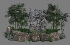 竹子石头假山组合模型