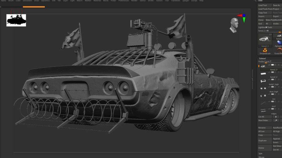 3ds Max和ZBrush制作破旧汽车模型