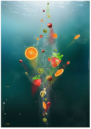 “PS制作海底缤纷水果大聚会的效果图”