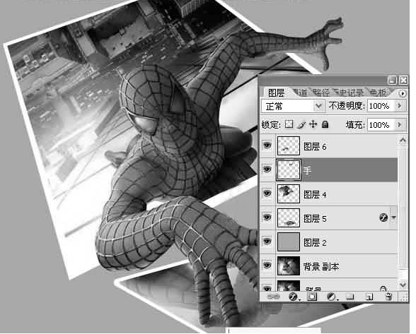 “PS特效实例：制作蜘蛛侠爬出照片的效果步骤图4”