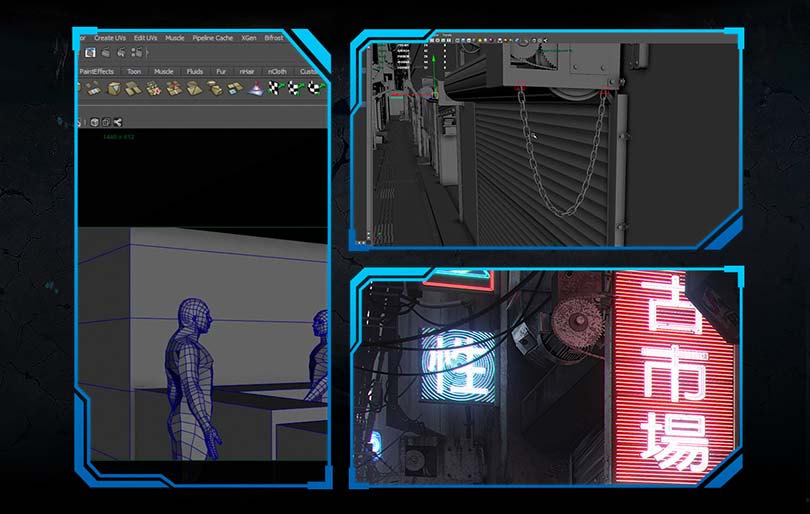 《科幻街道》CG写实场景创建全流程教程亮点之细节元素与灯光氛围难点突破