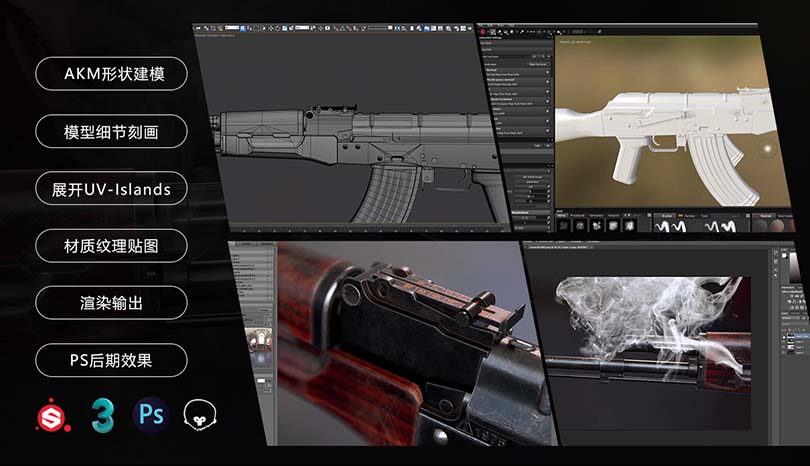 3dsMax高精度次世代游戏枪械模型之《AK47》全流程案例教程特色之完整案例